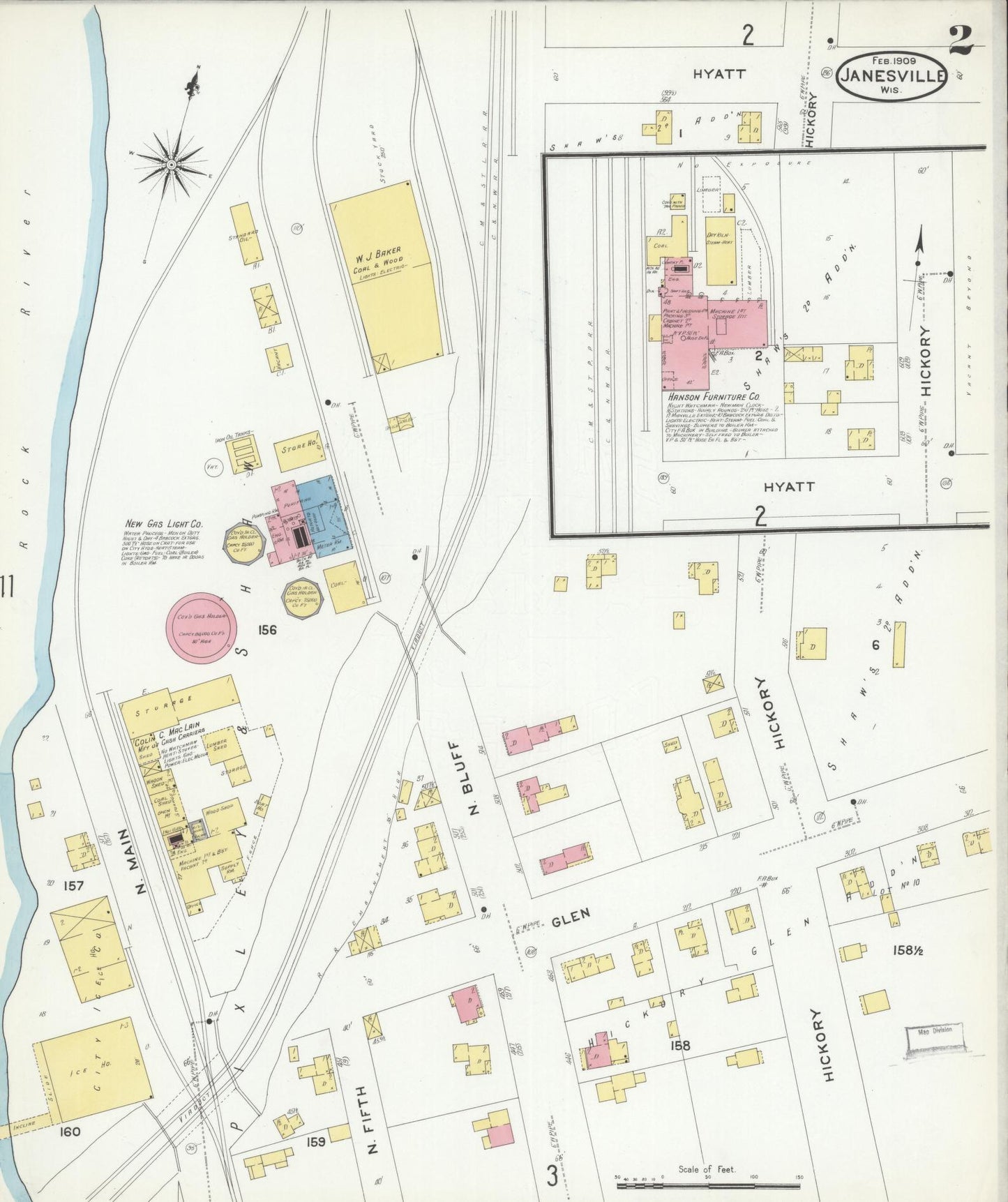 Sanborn Fire Insurance Map from Janesville, Rock County, Wisconsin (1909), Sheet #0002 - Complete Map Set gallery image, historic Sanborn map, vintage wall art, Wisconsin Wisconsin