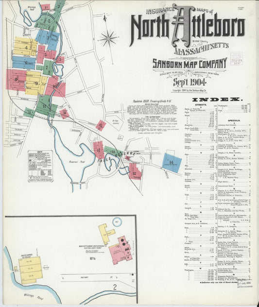 Sanborn Fire Insurance Map from North Attleborough, Bristol County, Massachusetts (1904), Sheet #0001 - Complete Map Set gallery image, historic Sanborn map, vintage wall art, Massachusetts Massachusetts