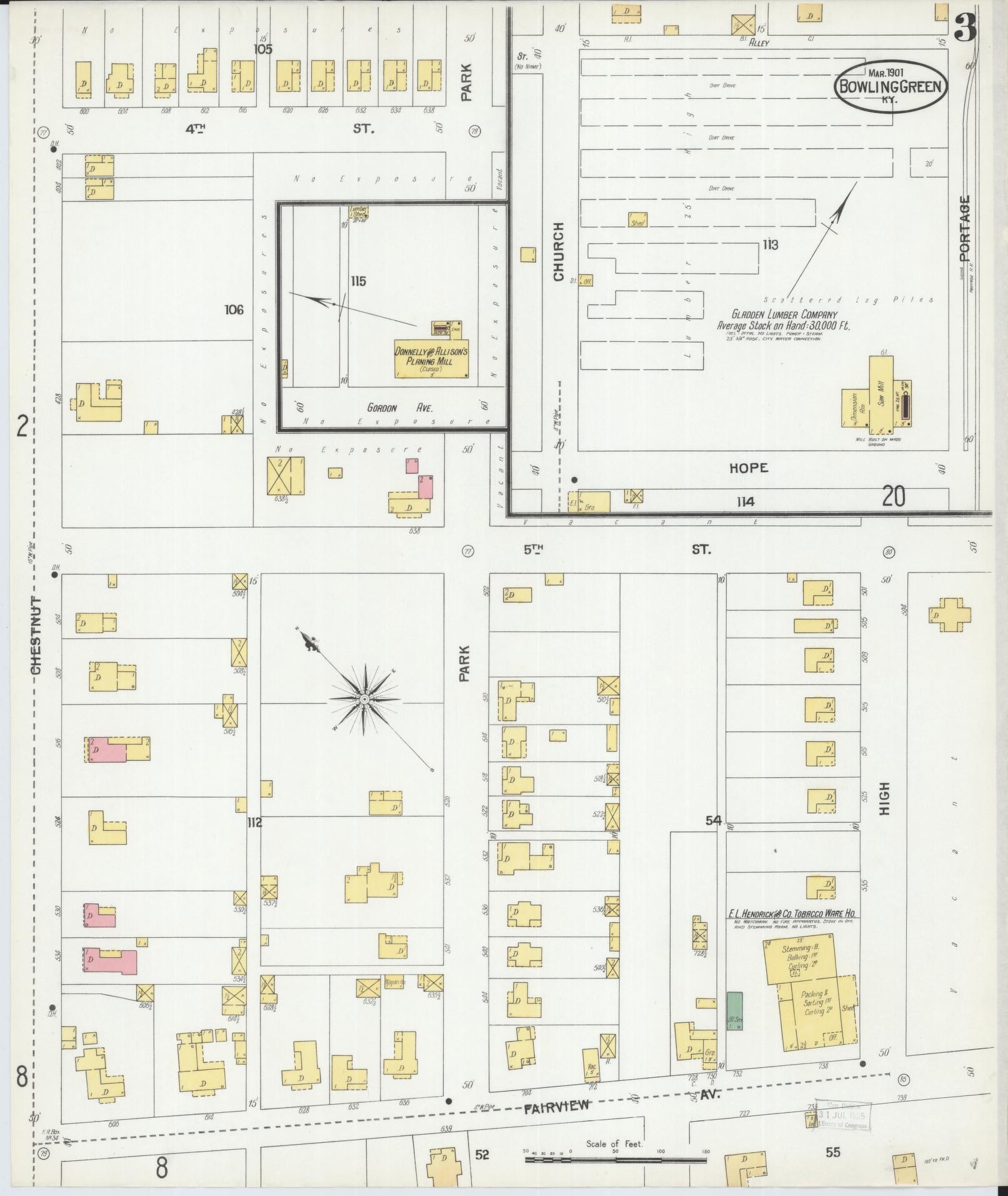 Sanborn Fire Insurance Map from Bowling Green, Warren County, Kentucky (1901), Sheet #0003 - Complete Map Set gallery image, historic Sanborn map, vintage wall art, Kentucky Kentucky