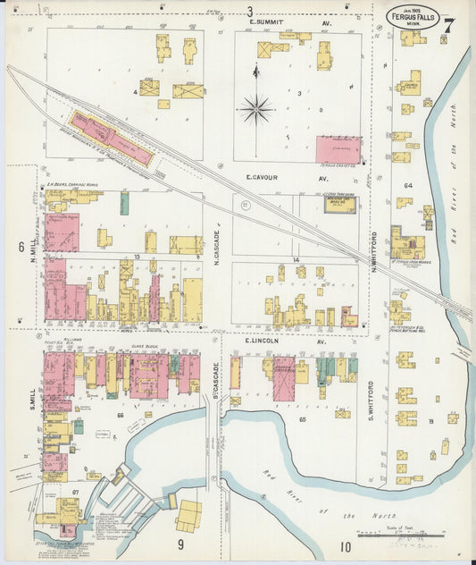 Sanborn Fire Insurance Map from Fergus Falls, Otter Tail County, Minnesota (1903), Sheet #0007 - Historic Sanborn Fire Insurance Map Print, vintage old map wall art, antique decor, genealogy gift, Minnesota Minnesota map