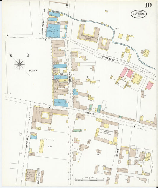 Sanborn Fire Insurance Map from Las Vegas, San Miguel County, New Mexico (1898), Sheet #0010 - Historic Sanborn Fire Insurance Map Print, vintage old map wall art, antique decor, genealogy gift, New Mexico New Mexico map