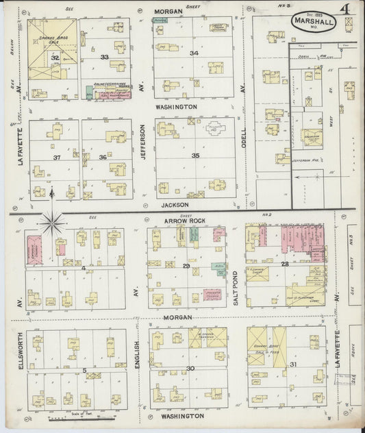 Sanborn Fire Insurance Map from Marshall, Saline County, Missouri (1889), Sheet #0004 - Historic Sanborn Fire Insurance Map Print, vintage old map wall art, antique decor, genealogy gift, Missouri Missouri map