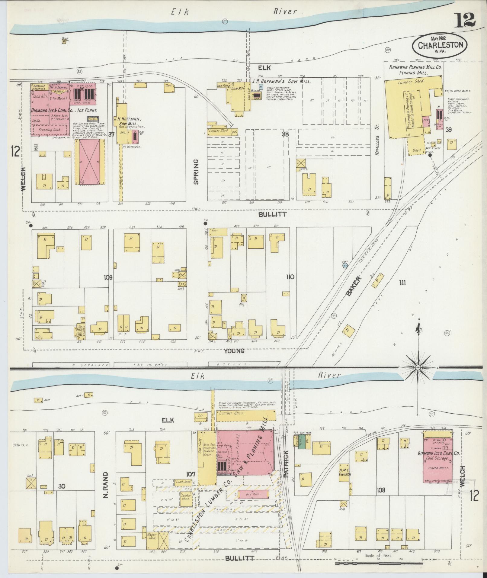 Sanborn Fire Insurance Map from Charleston, Kanawha County, West Virginia (1902), Sheet #0012 - Complete Map Set gallery image, historic Sanborn map, vintage wall art, West Virginia West Virginia