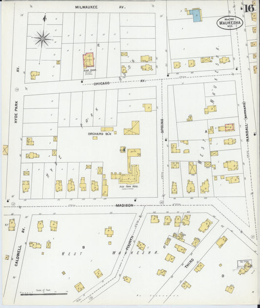 Sanborn Fire Insurance Map from Waukesha, Waukesha County, Wisconsin (1901), Sheet #0016 - Historic Sanborn Fire Insurance Map Print, vintage old map wall art, antique decor, genealogy gift, Wisconsin Wisconsin map
