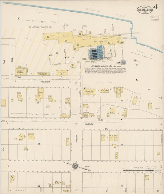 Sanborn Fire Insurance Map from Saint Helens, Columbia County, Oregon (1916), Sheet #0004 - Historic Sanborn Fire Insurance Map Print, vintage old map wall art, antique decor, genealogy gift, Oregon Oregon map