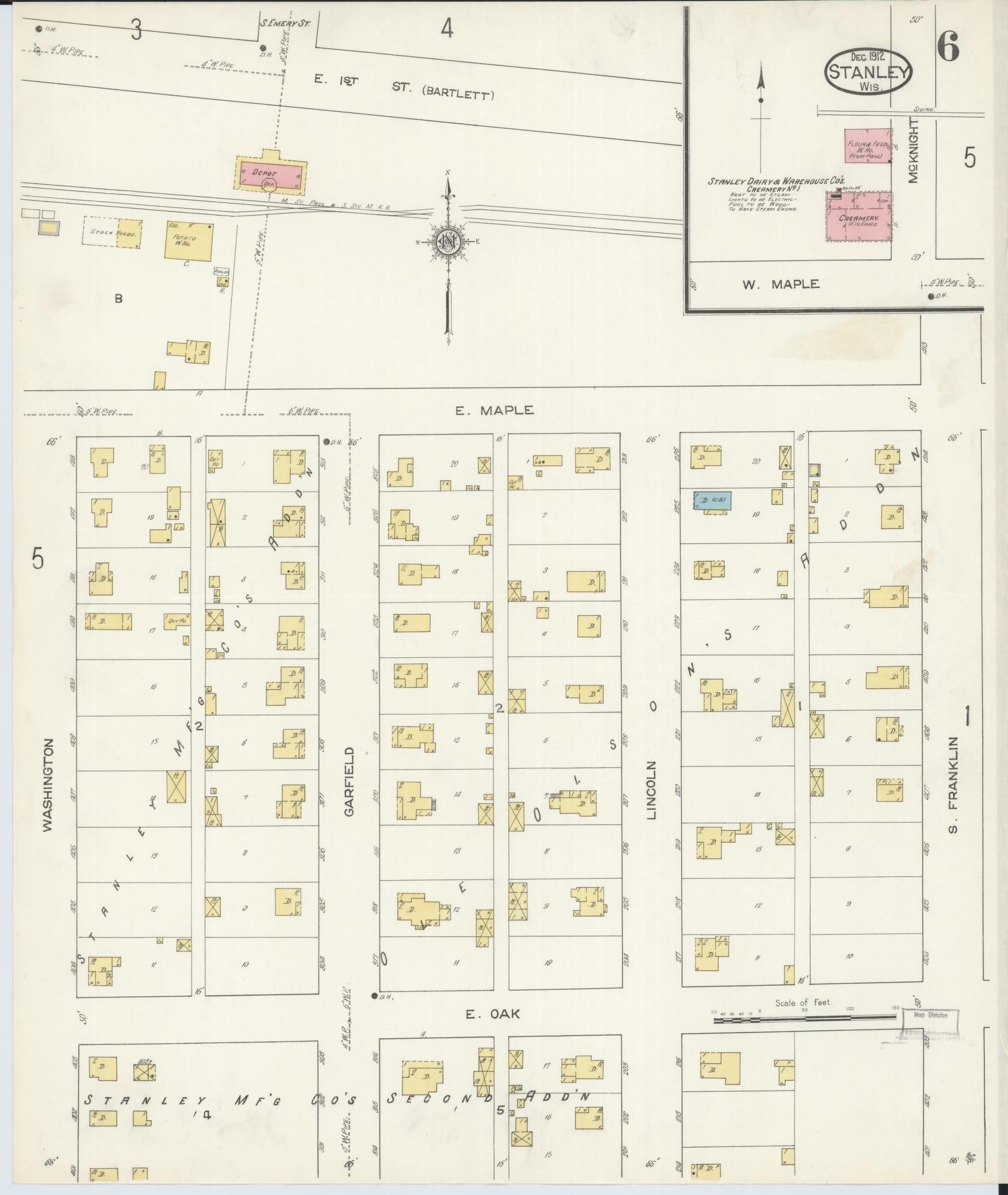Sanborn Fire Insurance Map from Stanley, Chippewa County, Wisconsin (1912), Sheet #0006 - Complete Map Set gallery image, historic Sanborn map, vintage wall art, Wisconsin Wisconsin