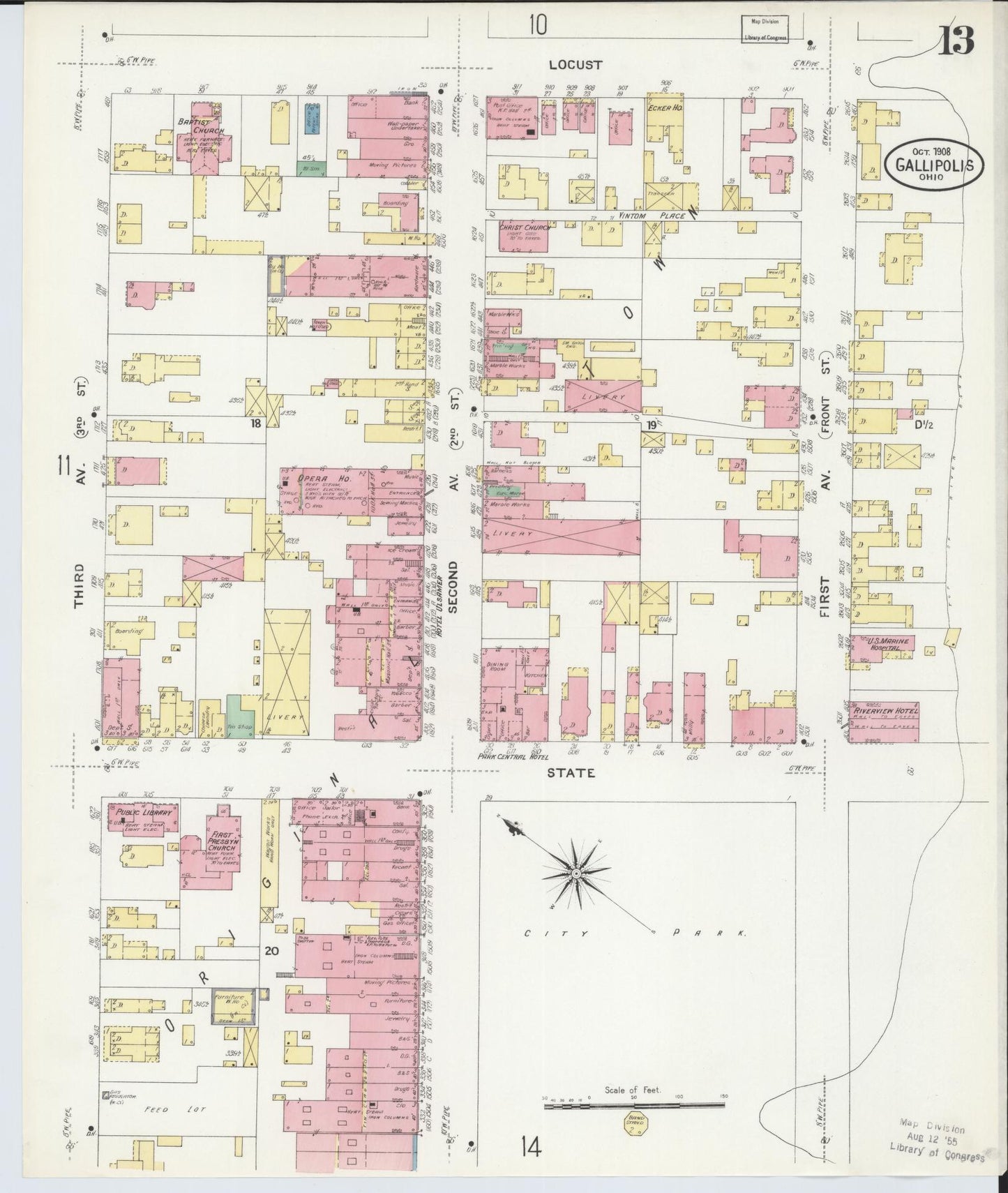 Sanborn Fire Insurance Map from Gallipolis, Gallia County, Ohio (1908), Sheet #0013 - Complete Map Set gallery image, historic Sanborn map, vintage wall art, Ohio Ohio