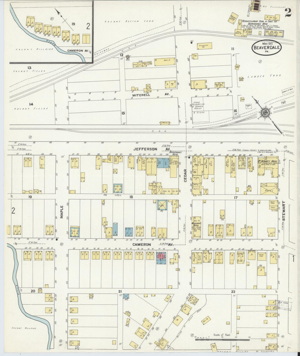 Sanborn Fire Insurance Map from Beaverdale, Cambria County, Pennsylvania (1911), Sheet #0002 - Complete Map Set gallery image, historic Sanborn map, vintage wall art, Pennsylvania Pennsylvania