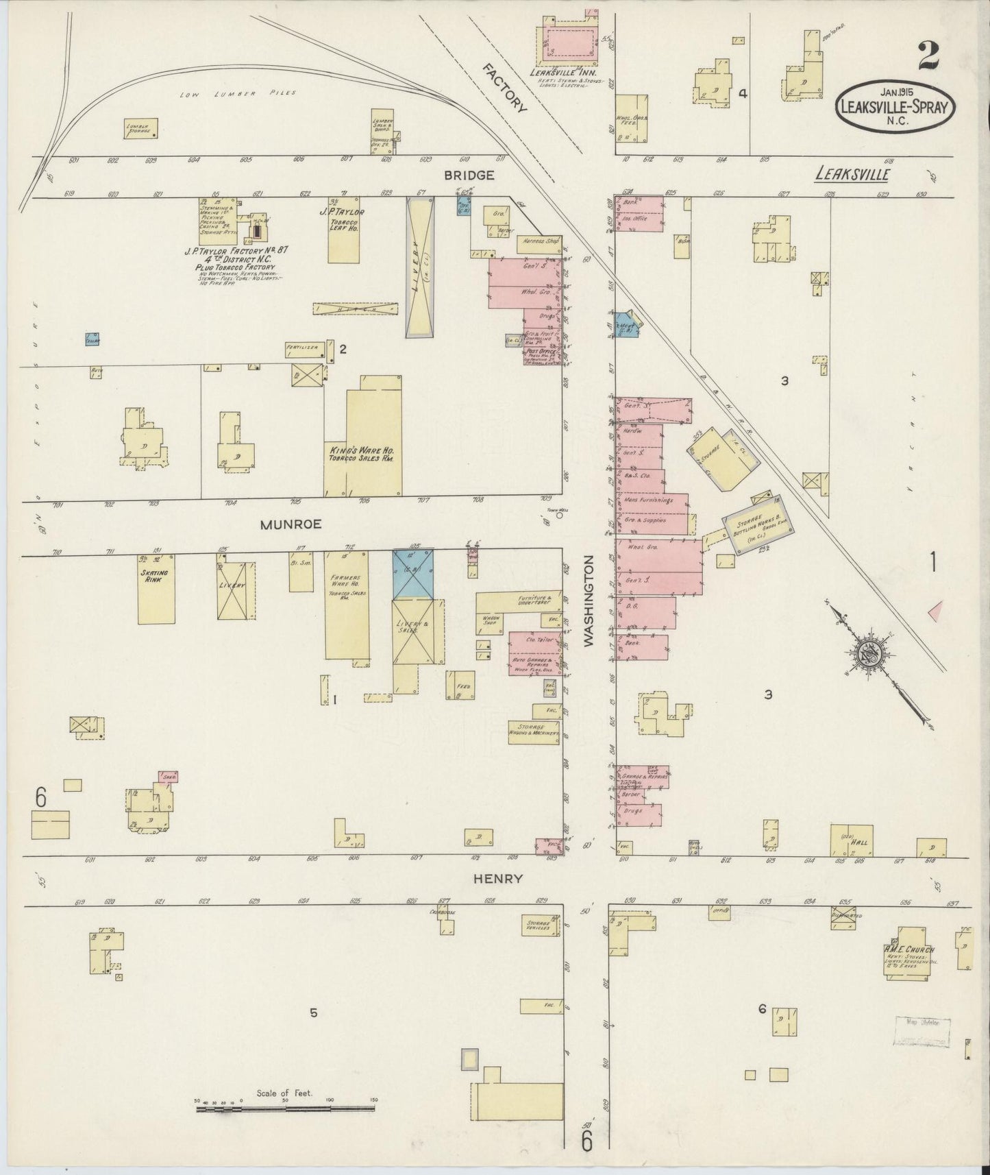 Sanborn Fire Insurance Map from Leaksville-spray, Rockingham County, North Carolina (1915), Sheet #0002 - Complete Map Set gallery image, historic Sanborn map, vintage wall art, North Carolina North Carolina