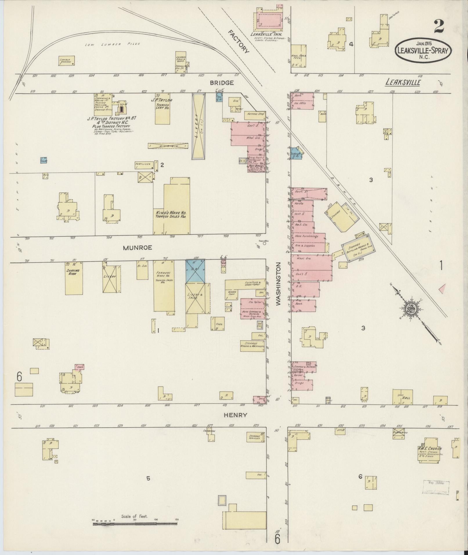 Sanborn Fire Insurance Map from Leaksville-spray, Rockingham County, North Carolina (1915), Sheet #0002 - Complete Map Set gallery image, historic Sanborn map, vintage wall art, North Carolina North Carolina