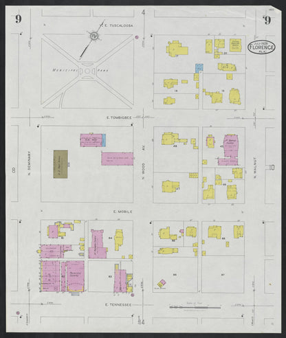 Sanborn Fire Insurance Map from Florence, Lauderdale County, Alabama (1928), Sheet #0009 - Complete Map Set gallery image, historic Sanborn map, vintage wall art, Alabama Alabama