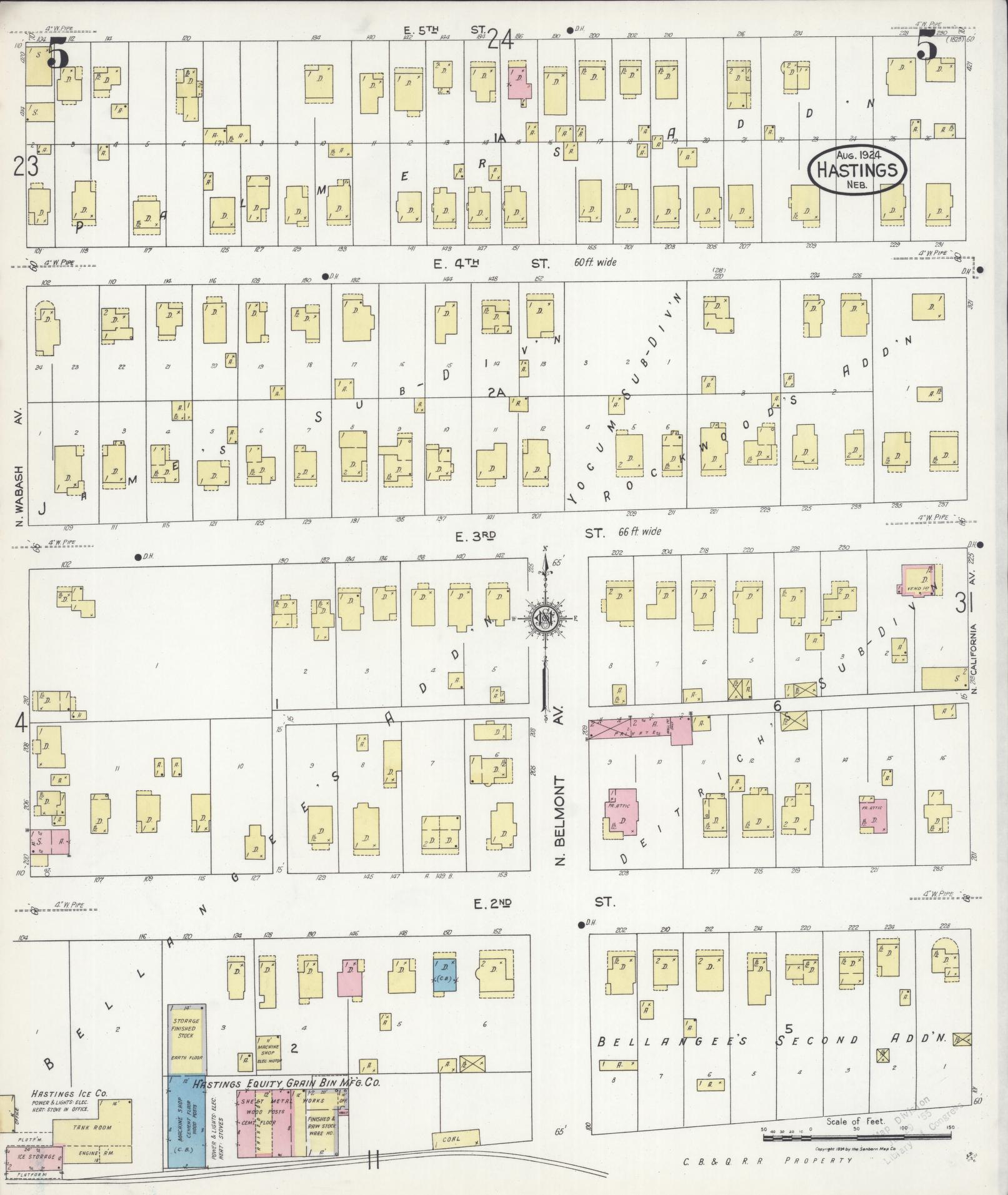 Sanborn Fire Insurance Map from Hastings, Adams County, Nebraska (1924), Sheet #0005 - Historic Sanborn Fire Insurance Map Print, vintage old map wall art, antique decor, genealogy gift, Nebraska Nebraska map