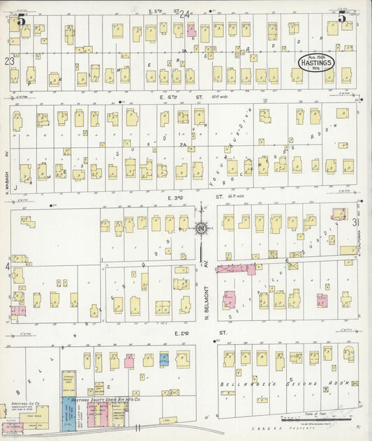 Sanborn Fire Insurance Map from Hastings, Adams County, Nebraska (1924), Sheet #0005 - Historic Sanborn Fire Insurance Map Print, vintage old map wall art, antique decor, genealogy gift, Nebraska Nebraska map