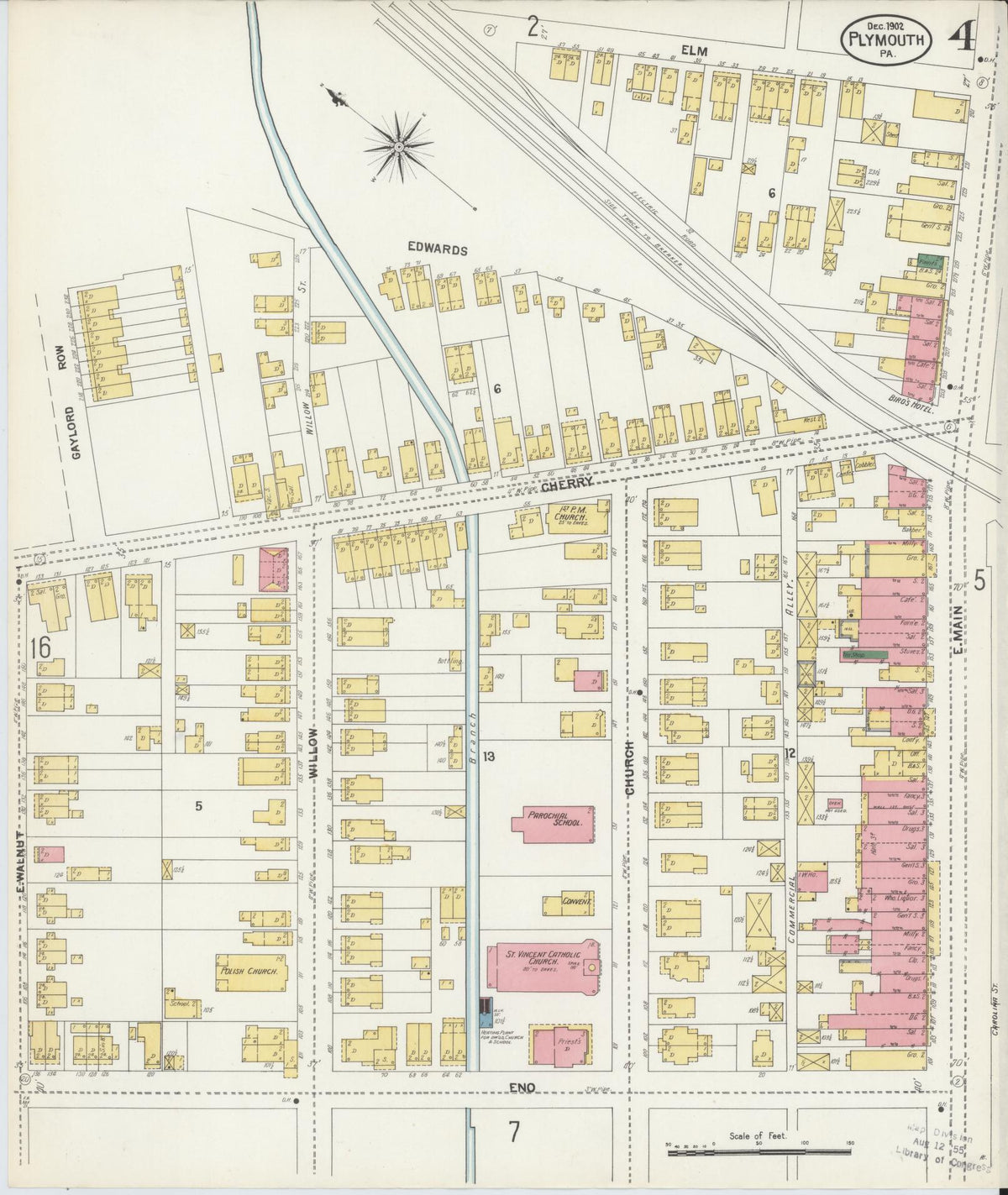 Sanborn Fire Insurance Map from Plymouth, Luzerne County, Pennsylvania (1902), Sheet #0004 - Historic Sanborn Fire Insurance Map Print, vintage old map wall art, antique decor, genealogy gift, Pennsylvania Pennsylvania map