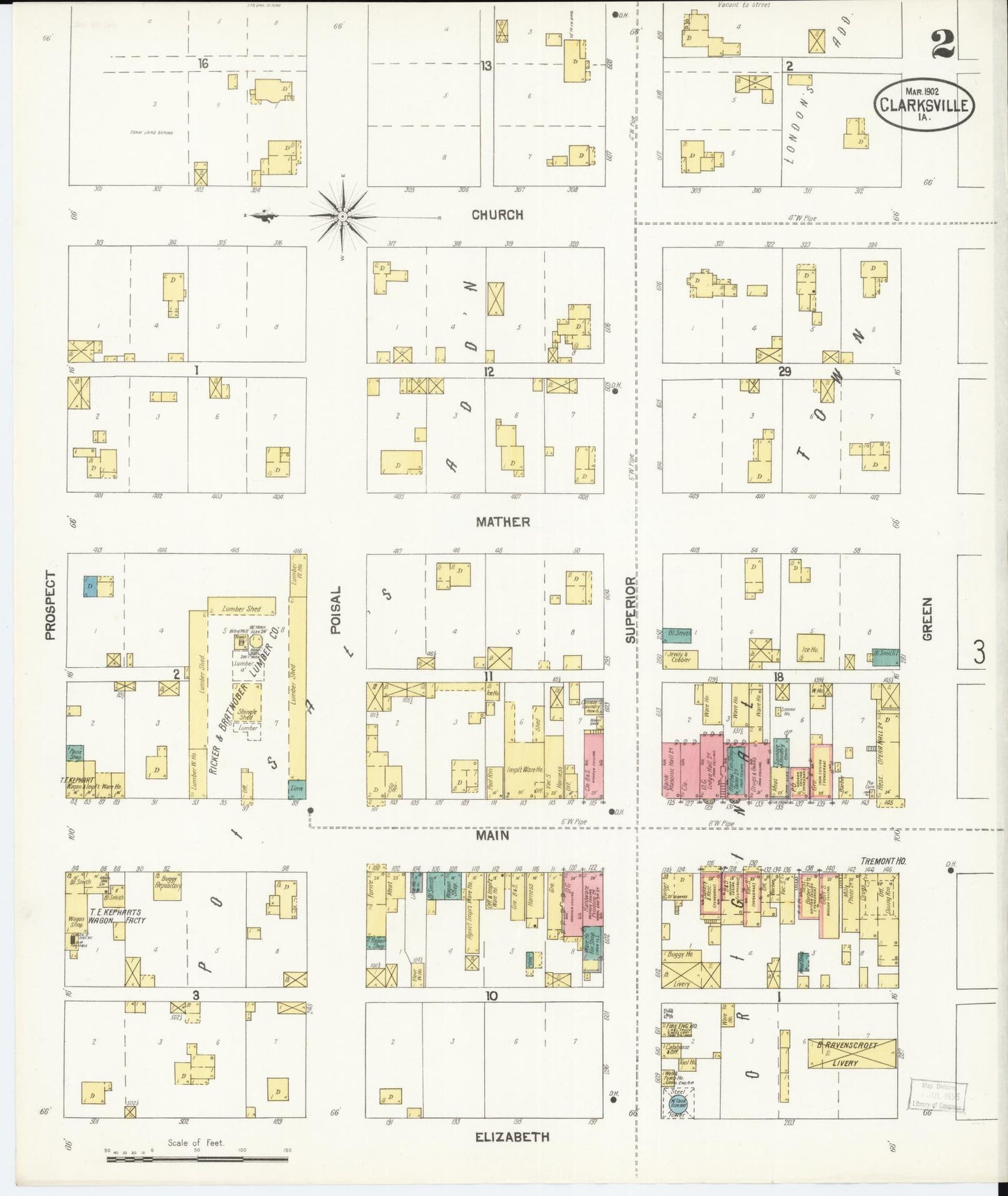 Sanborn Fire Insurance Map from Clarksville, Butler County, Iowa (1902), Sheet #0002 - Historic Sanborn Fire Insurance Map Print, vintage old map wall art