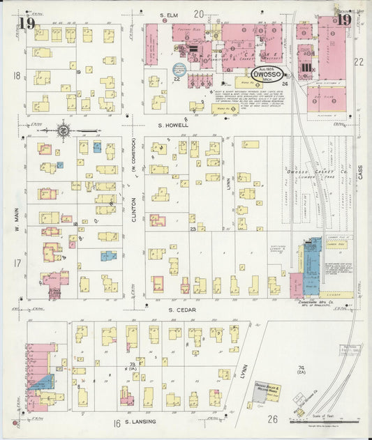 Sanborn Fire Insurance Map from Owosso, Shiawassee County, Michigan (1924), Sheet #0019 - Historic Sanborn Fire Insurance Map Print, vintage old map wall art, antique decor, genealogy gift, Michigan Michigan map