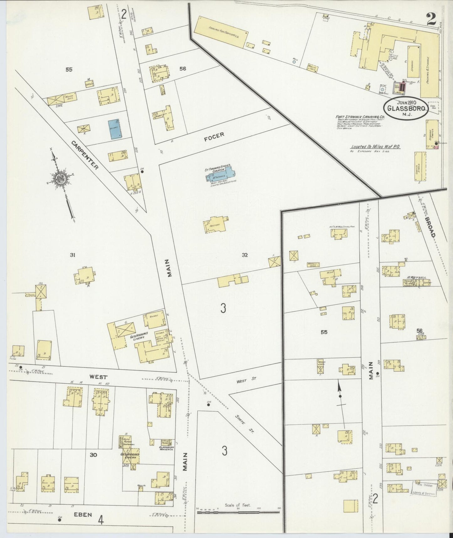 Sanborn Fire Insurance Map from Glassboro, Gloucester County, New Jersey (1910), Sheet #0002 - Complete Map Set gallery image, historic Sanborn map, vintage wall art, New Jersey New Jersey