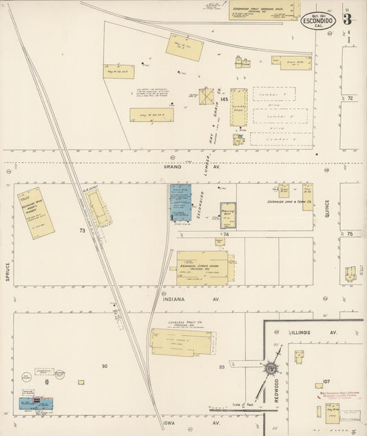 Sanborn Fire Insurance Map from Escondido, San Diego County, California (1911), Sheet #0003 - Historic Sanborn Fire Insurance Map Print, vintage old map wall art, antique decor, genealogy gift, California California map