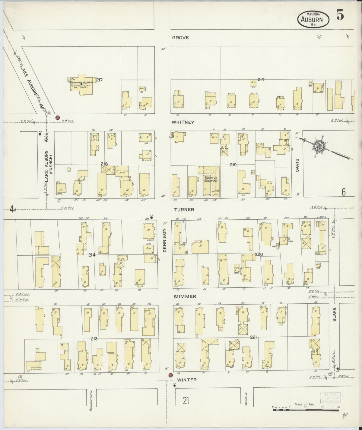 Sanborn Fire Insurance Map from Auburn, Androscoggin County, Maine (1914), Sheet #0005 - Complete Map Set gallery image, historic Sanborn map, vintage wall art, Maine Maine