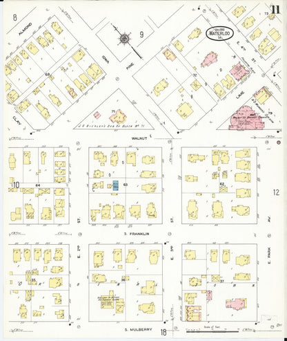 Sanborn Fire Insurance Map from Waterloo, Black Hawk County, Iowa (1910), Sheet #0011 - Historic Sanborn Fire Insurance Map Print, vintage old map wall art