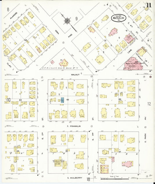 Sanborn Fire Insurance Map from Waterloo, Black Hawk County, Iowa (1910), Sheet #0011 - Historic Sanborn Fire Insurance Map Print, vintage old map wall art