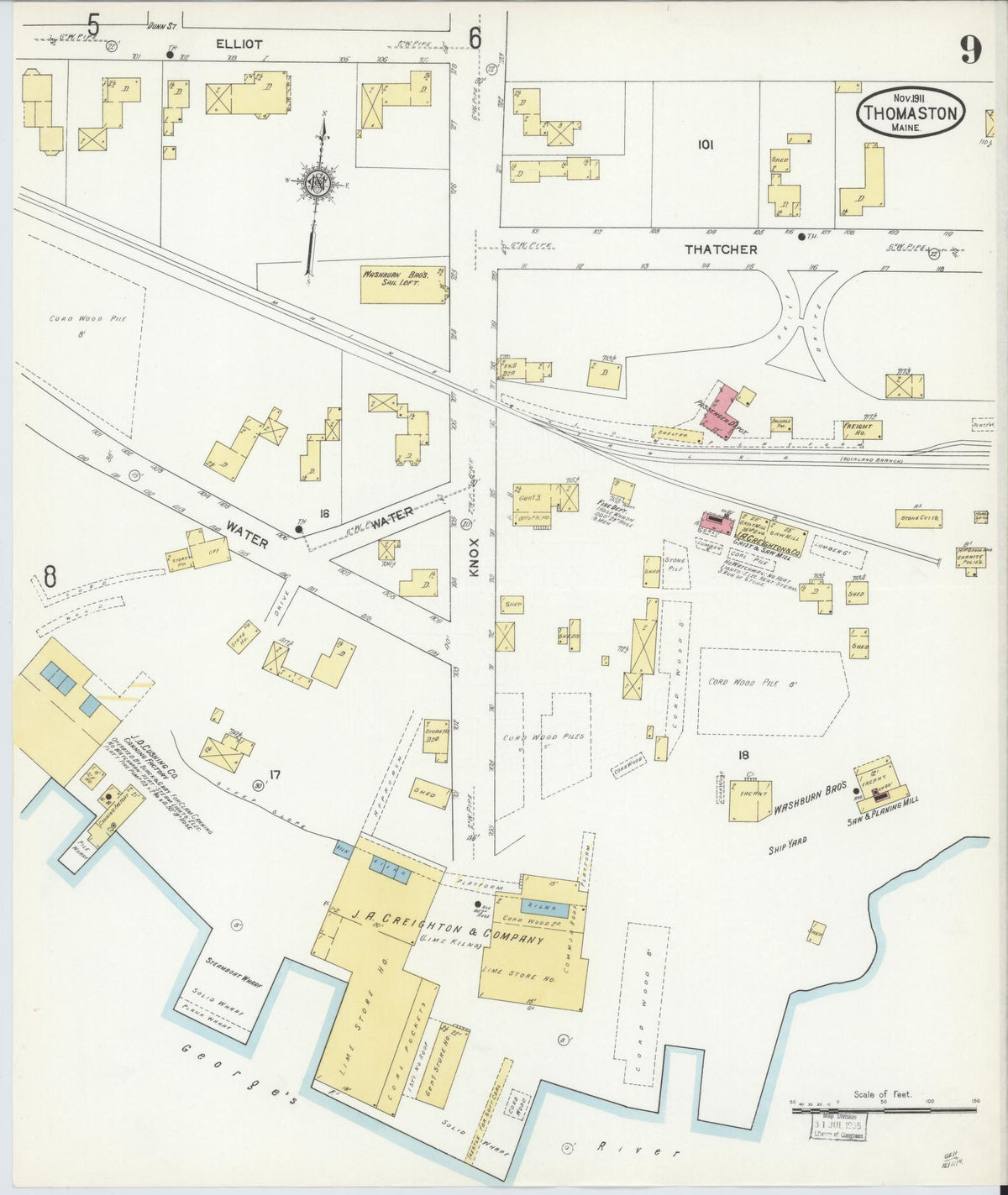 Sanborn Fire Insurance Map from Thomaston, Knox County, Maine (1911), Sheet #0009 - Complete Map Set gallery image, historic Sanborn map, vintage wall art, Maine Maine