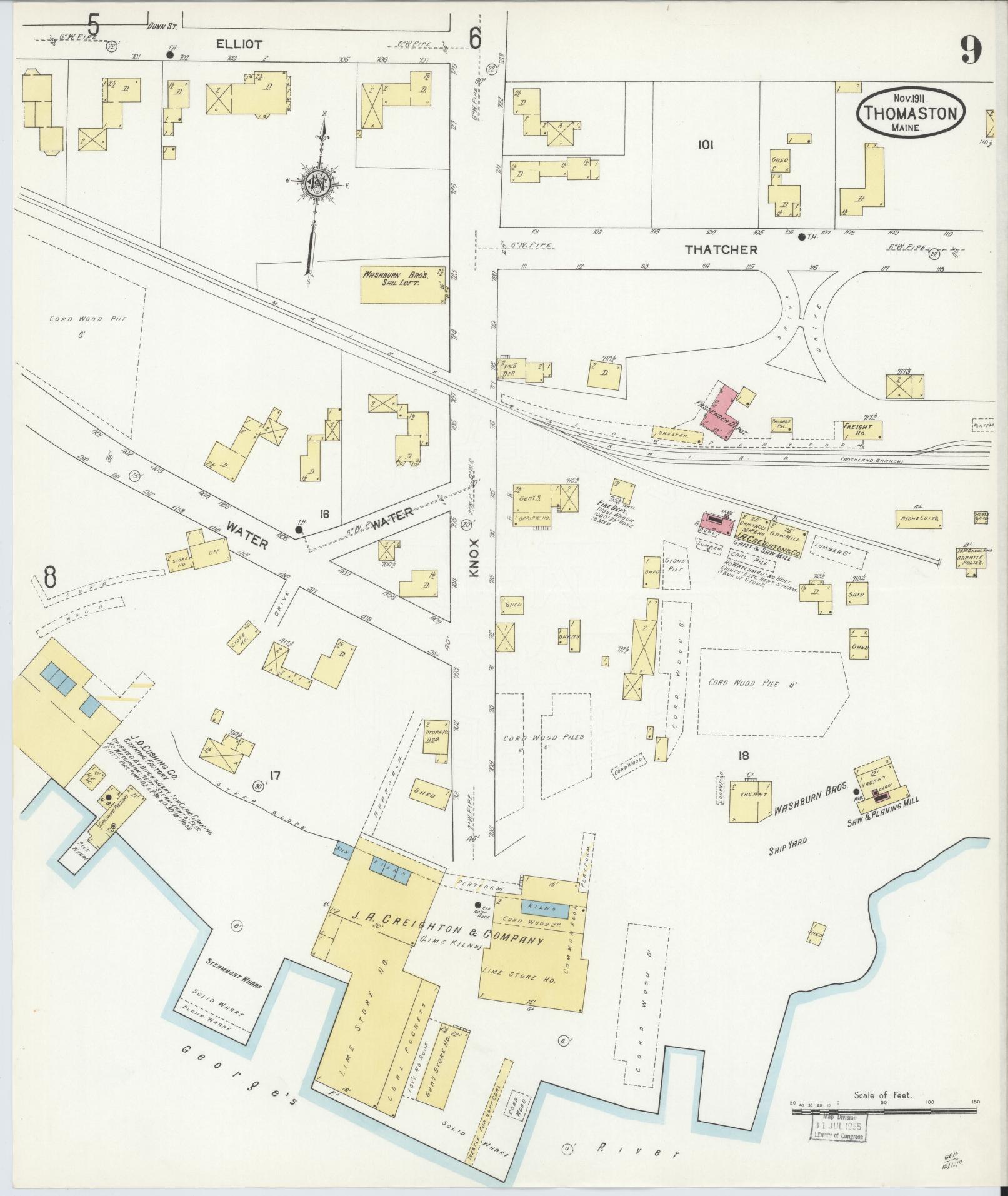 Sanborn Fire Insurance Map from Thomaston, Knox County, Maine (1911), Sheet #0009 - Complete Map Set gallery image, historic Sanborn map, vintage wall art, Maine Maine