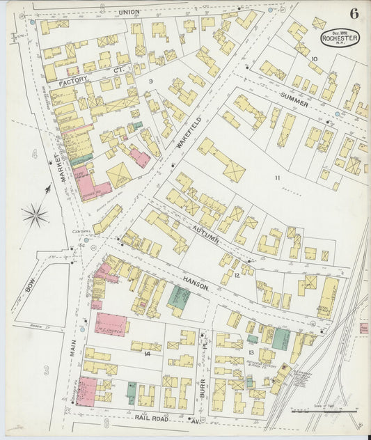 Sanborn Fire Insurance Map from Rochester, Strafford County, New Hampshire (1892), Sheet #0006 - Historic Sanborn Fire Insurance Map Print, vintage old map wall art, antique decor, genealogy gift, New Hampshire New Hampshire map