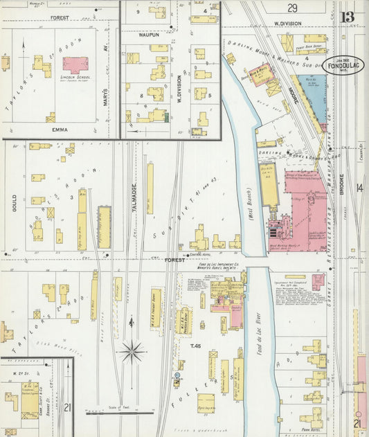 Sanborn Fire Insurance Map from Fond du Lac, Fond du Lac County, Wisconsin (1902), Sheet #0013 - Historic Sanborn Fire Insurance Map Print, vintage old map wall art, antique decor, genealogy gift, Wisconsin Wisconsin map