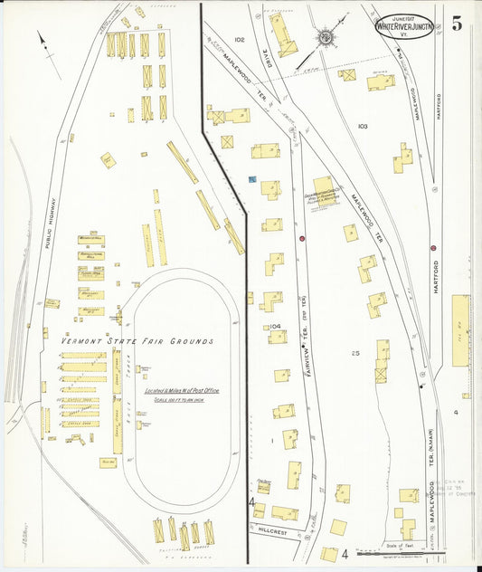 Sanborn Fire Insurance Map from White River Junction, Windsor County, Vermont (1917), Sheet #0005 - Historic Sanborn Fire Insurance Map Print, vintage old map wall art, antique decor, genealogy gift, Vermont Vermont map