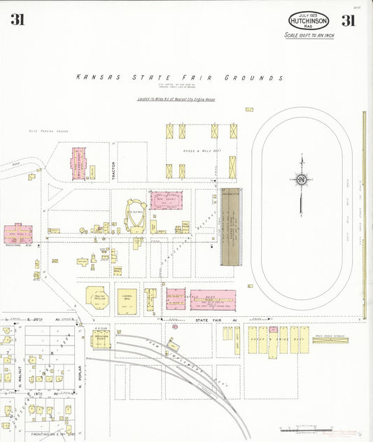 Sanborn Fire Insurance Map from Hutchinson, Reno County, Kansas (1929), Sheet #0032 - Historic Sanborn Fire Insurance Map Print, vintage old map wall art, antique decor, genealogy gift, Kansas Kansas map