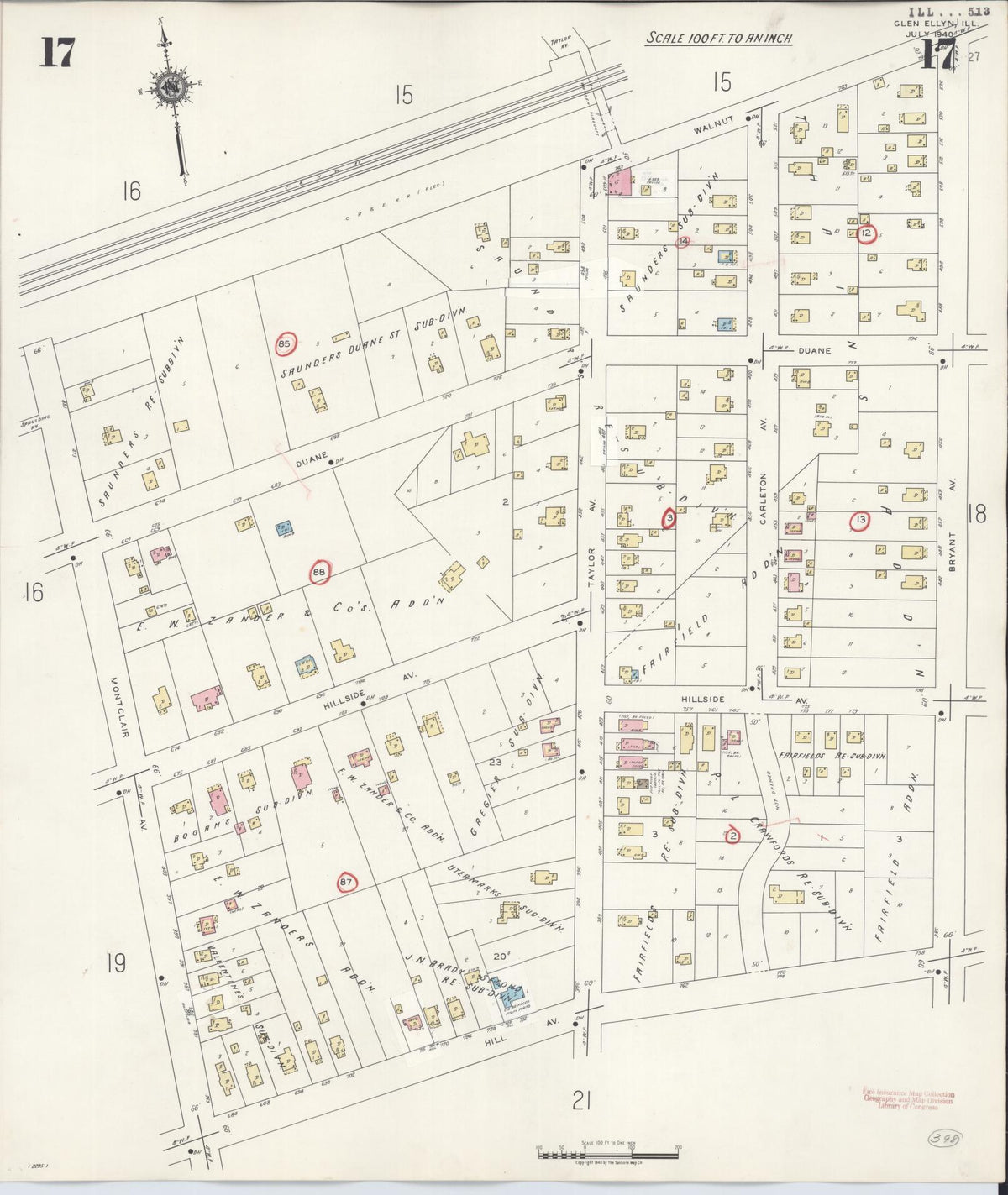 Sanborn Fire Insurance Map from Glen Ellyn, Du Page County, Illinois (1946), Sheet #0017 - Complete Map Set gallery image, historic Sanborn map, vintage wall art, Illinois Illinois