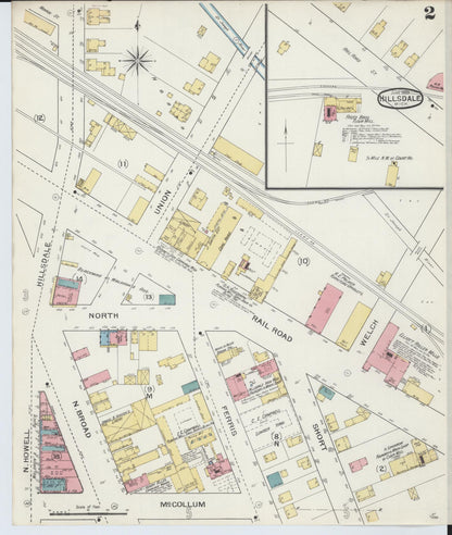 Sanborn Fire Insurance Map from Hillsdale, Hillsdale County, Michigan (1893), Sheet #0002 - Complete Map Set gallery image, historic Sanborn map, vintage wall art, Michigan Michigan