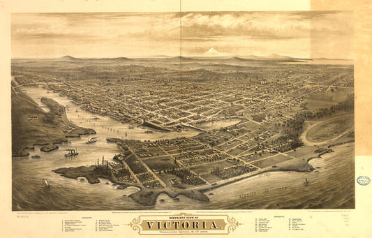 Bird's-eye view of Victoria, Vancouver Island, B.C. 1878. (1878) – Historic Bird’s-Eye View Panorama Print
