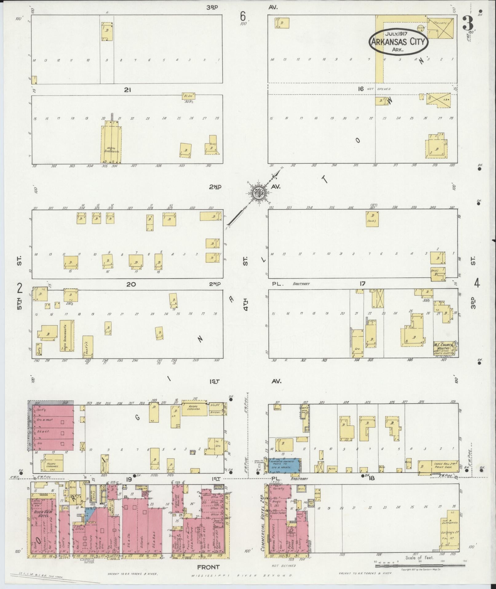 Sanborn Fire Insurance Map from Arkansas City, Desha County, Arkansas (1917), Sheet #0003 - Historic Sanborn Fire Insurance Map Print, vintage old map wall art, antique decor, genealogy gift, Arkansas Arkansas map