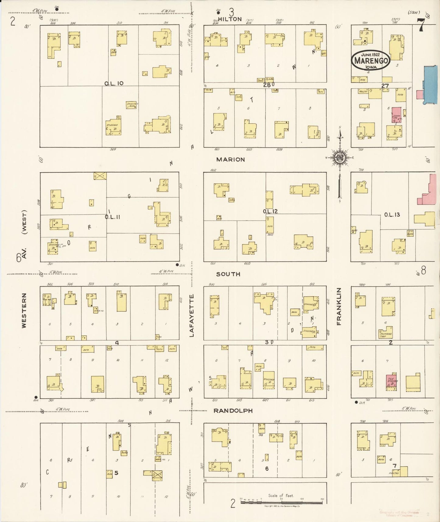 Sanborn Fire Insurance Map from Marengo, Iowa County, Iowa (1922), Sheet #0007 - Historic Sanborn Fire Insurance Map Print