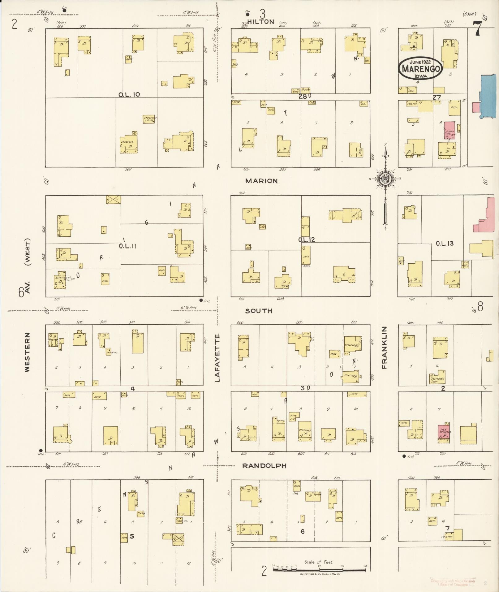 Sanborn Fire Insurance Map from Marengo, Iowa County, Iowa (1922), Sheet #0007 - Historic Sanborn Fire Insurance Map Print