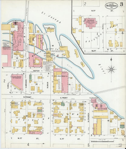 Sanborn Fire Insurance Map from Mishawaka, Saint Joseph County, Indiana (1901), Sheet #0003 - Complete Map Set gallery image, historic Sanborn map, vintage wall art, Indiana Indiana