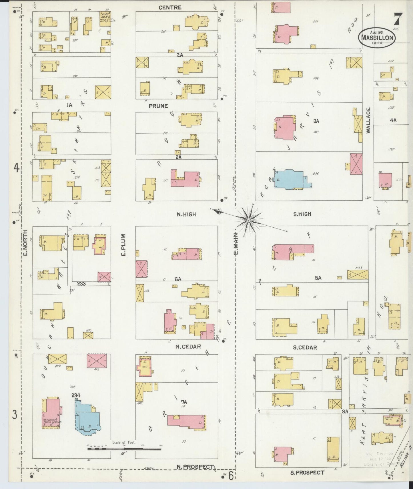 Sanborn Fire Insurance Map from Massillon, Stark County, Ohio (1901), Sheet #0007 - Historic Sanborn Fire Insurance Map Print, vintage old map wall art, antique decor, genealogy gift, Ohio Ohio map