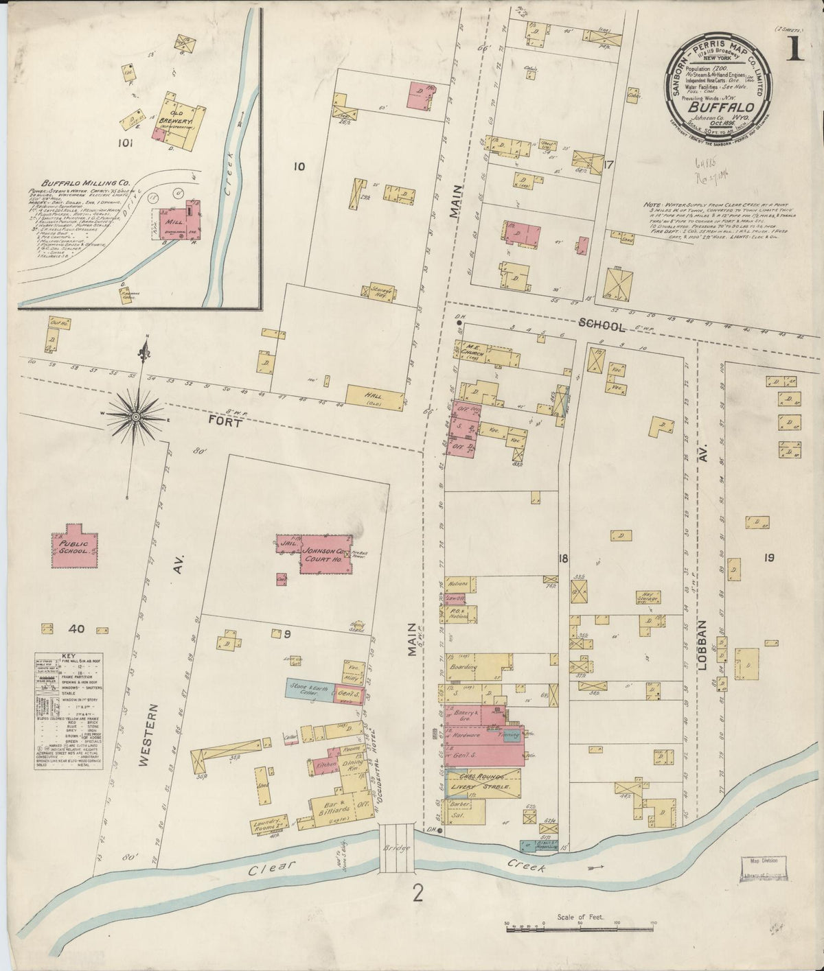 Sanborn Fire Insurance Map from Buffalo, Johnson County, Wyoming (1896), Sheet #0001 - Complete Map Set gallery image, historic Sanborn map, vintage wall art, Wyoming Wyoming