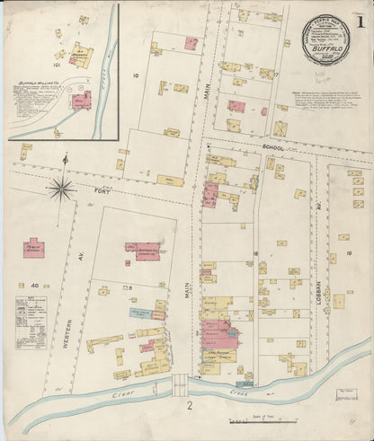 Sanborn Fire Insurance Map from Buffalo, Johnson County, Wyoming (1896), Sheet #0001 - Complete Map Set gallery image, historic Sanborn map, vintage wall art, Wyoming Wyoming