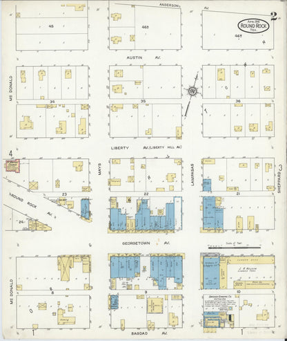 Sanborn Fire Insurance Map from Round Rock, Williamson County, Texas (1916), Sheet #0002 - Historic Sanborn Fire Insurance Map Print, vintage old map wall art, antique decor, genealogy gift, Texas Texas map