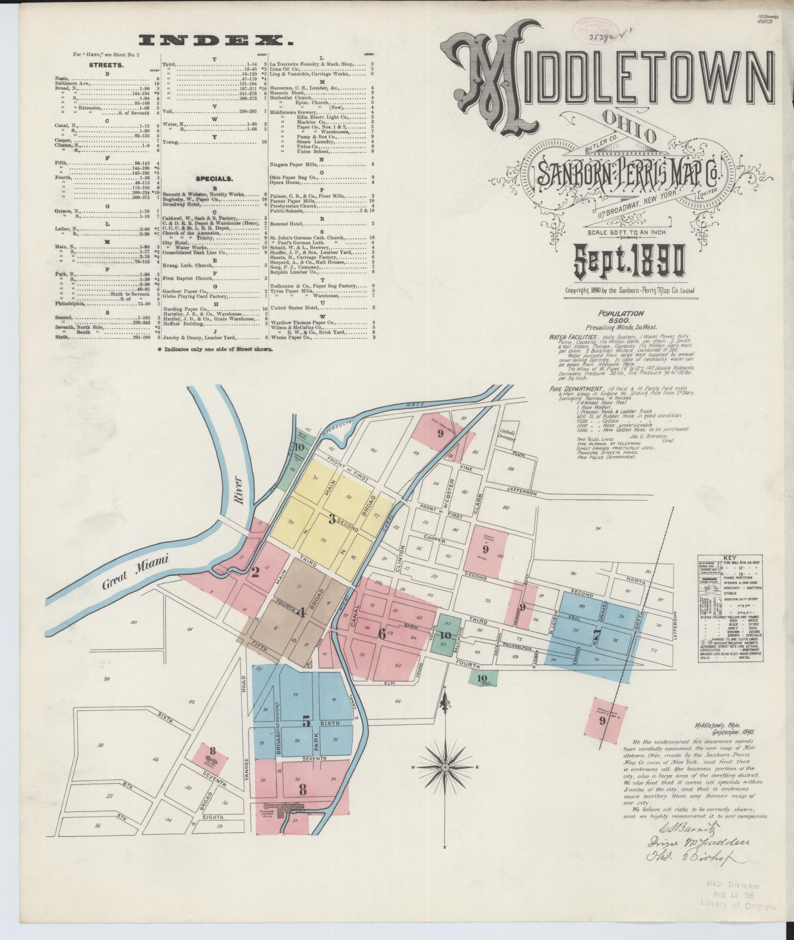 Sanborn Fire Insurance Map from Middletown, Butler County, Ohio (1890), Sheet #0001 - Historic Sanborn Fire Insurance Map Print, vintage old map wall art, antique decor, genealogy gift, Ohio Ohio map