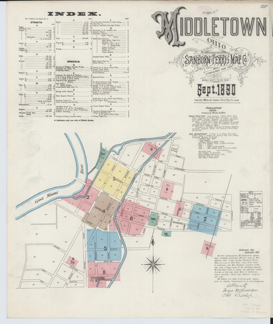 Sanborn Fire Insurance Map from Middletown, Butler County, Ohio (1890), Sheet #0001 - Historic Sanborn Fire Insurance Map Print, vintage old map wall art, antique decor, genealogy gift, Ohio Ohio map
