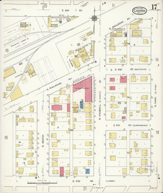 Sanborn Fire Insurance Map from Casper, Natrona County, Wyoming (1921), Sheet #0018 - Historic Sanborn Fire Insurance Map Print, vintage old map wall art, antique decor, genealogy gift, Wyoming Wyoming map