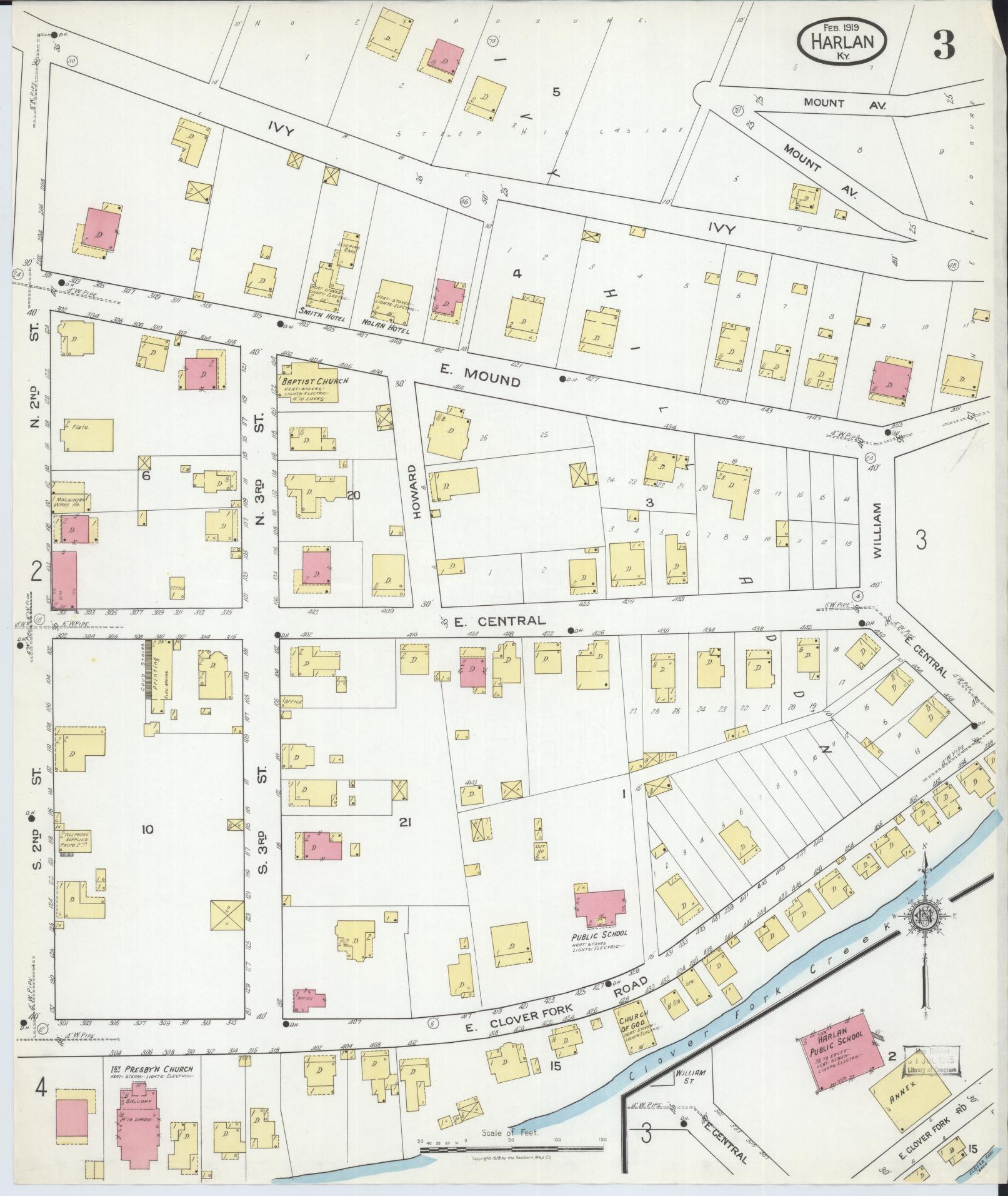Sanborn Fire Insurance Map from Harlan, Harlan County, Kentucky (1919), Sheet #0003 - Complete Map Set gallery image, historic Sanborn map, vintage wall art, Kentucky Kentucky