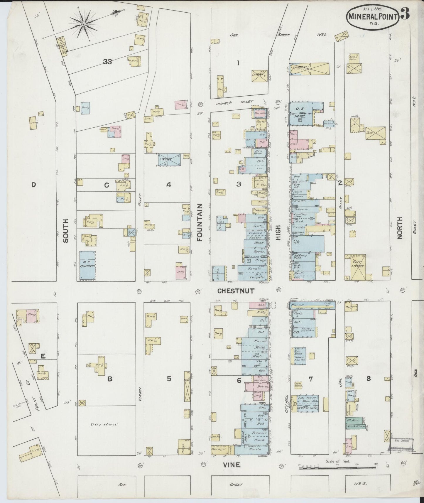 Sanborn Fire Insurance Map from Mineral Point, Iowa County, Wisconsin (1889), Sheet #0003 - Complete Map Set gallery image, historic Sanborn map, vintage wall art, Wisconsin Wisconsin