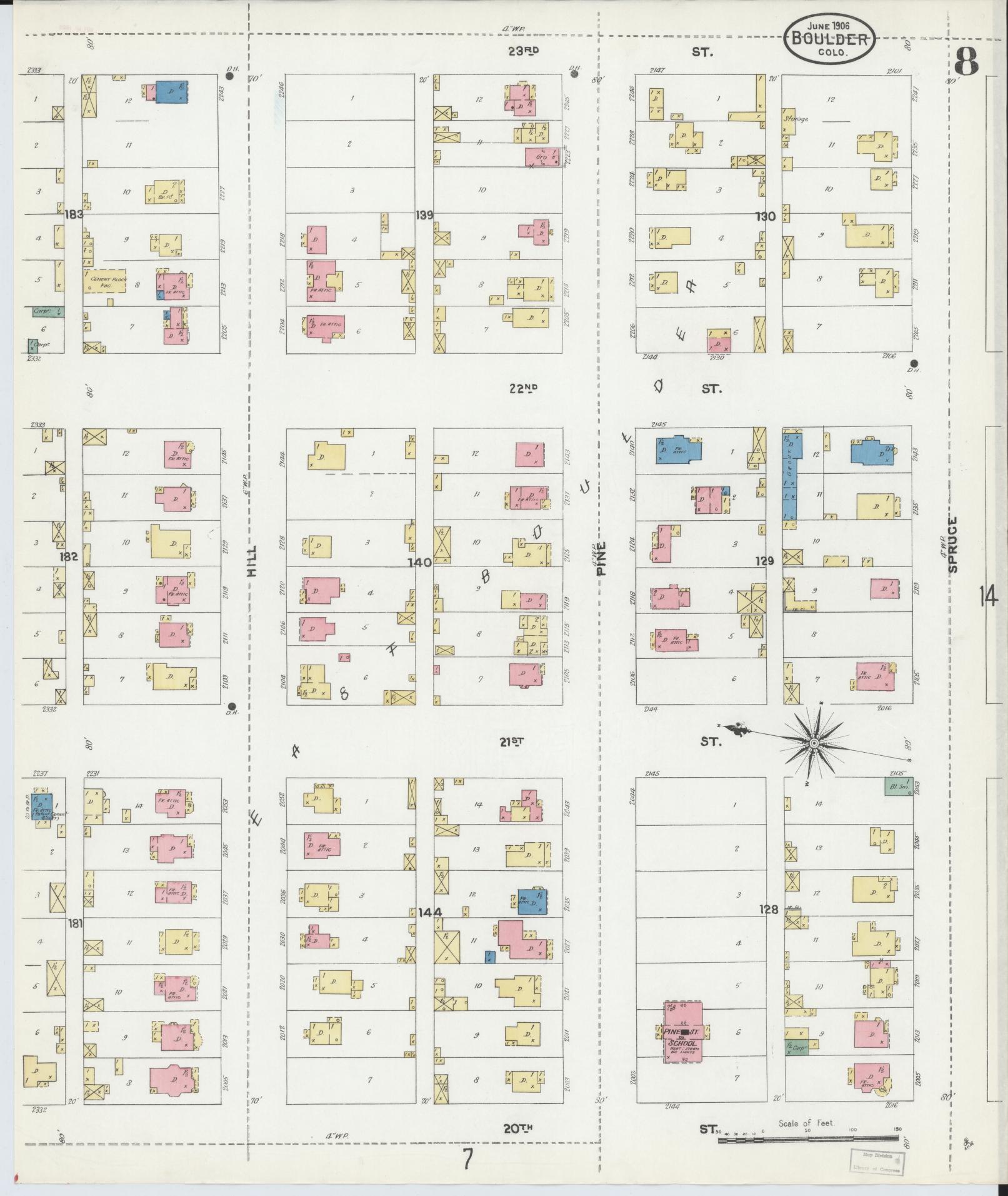 Sanborn Fire Insurance Map from Boulder, Boulder County, Colorado (1906), Sheet #0008 - Complete Map Set gallery image, historic Sanborn map, vintage wall art, Colorado Colorado