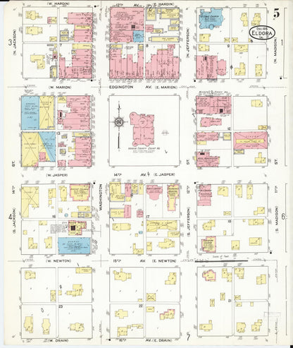 Sanborn Fire Insurance Map from Eldora, Hardin County, Iowa (1915), Sheet #0005 - Historic Sanborn Fire Insurance Map Print, vintage old map wall art