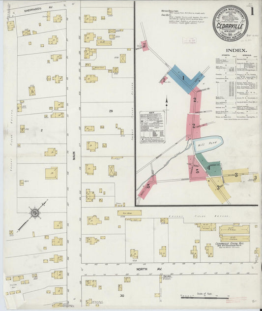 Sanborn Fire Insurance Map from Cedarville, Cumberland County, New Jersey (1912), Sheet #0001 - Historic Sanborn Fire Insurance Map Print, vintage old map wall art, antique decor, genealogy gift, New Jersey New Jersey map